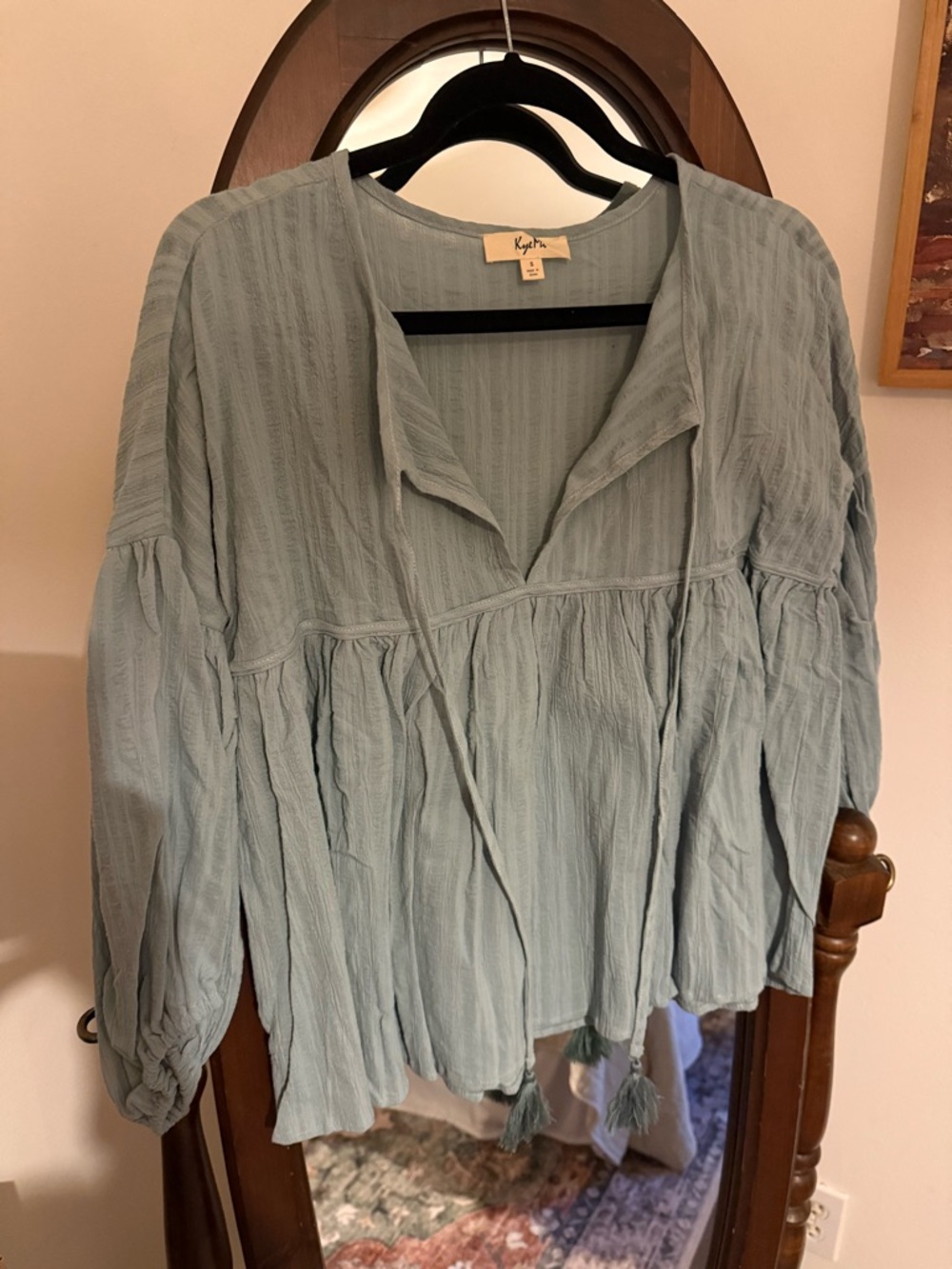 Kensie Soft Sky Blue Gauze Peasant Tunic